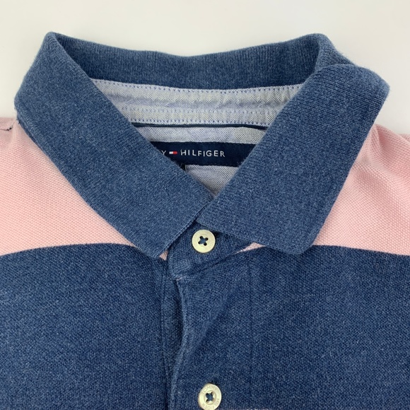 Tommy Hilfiger Stripped Blue Pink Casual Polo Shir - Picture 3 of 4